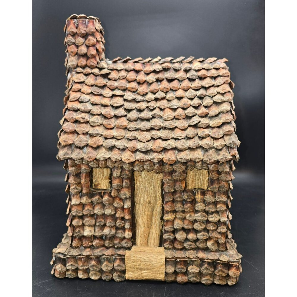 Handcrafted Pine Cone Cabin With Bark Accents Rustic Vintage Decor CM2245